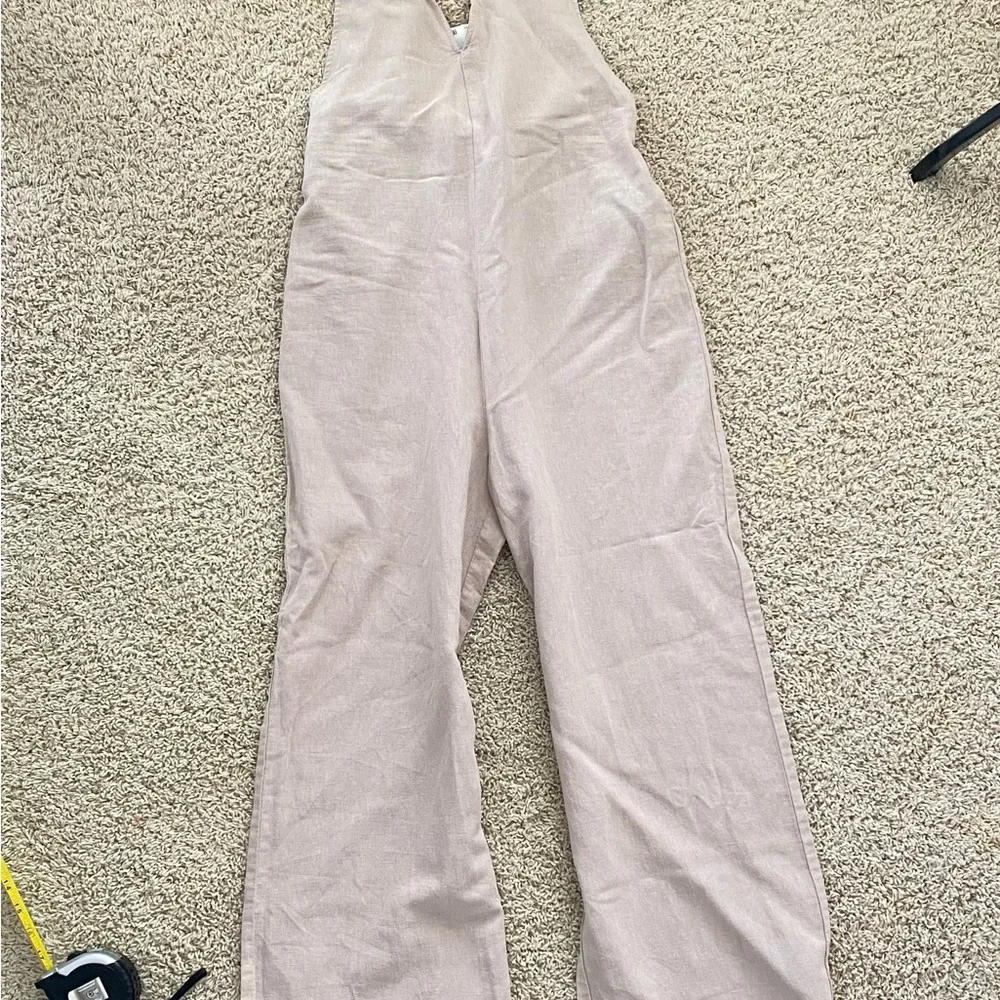 NWT ZARA Linen Cotton Beige cream Jumpsuit Pants Cut Out Xsmall Orig $50 - Picture 5 of 15